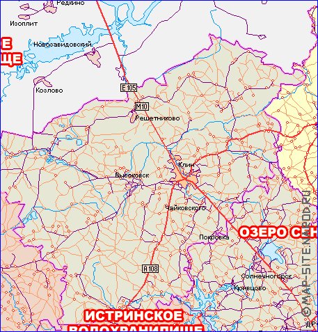 mapa de de estradas Oblast de Moscou