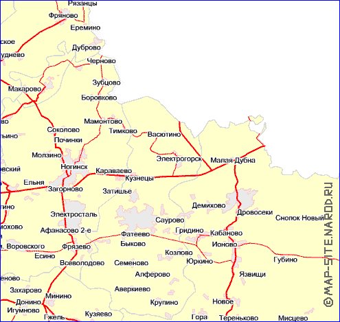 Transport carte de Oblast de Moscou