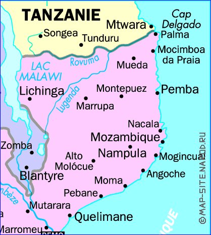 mapa de Mocambique em frances